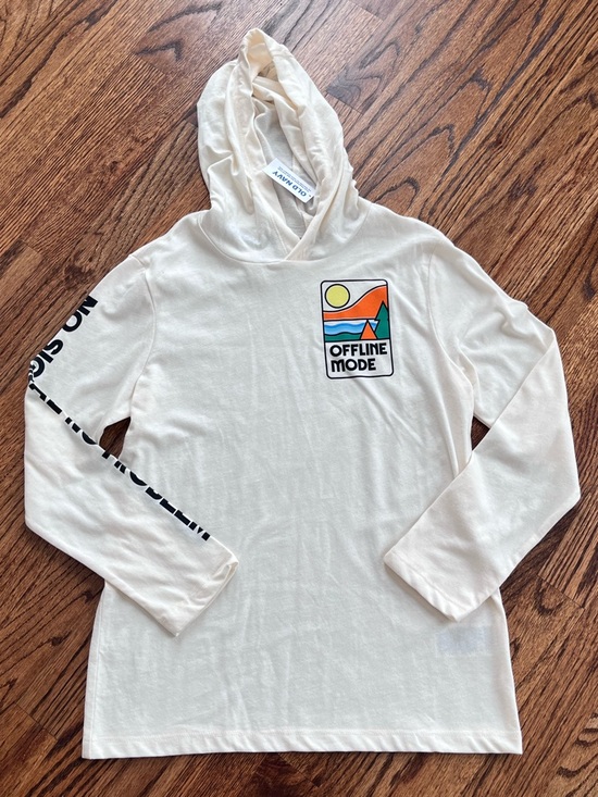 Old Navy Other - Old Navy Cream Hooded Graphic Long Sleeve Tee Size L 10/12